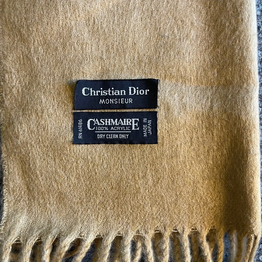 Christian Dior Monsieur Scarf Camel Tan Cashmaire‎ Acrylic Fringe Made in Japan